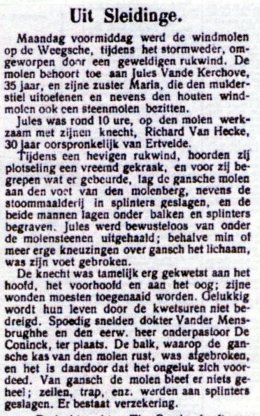 Foto van <p>Weegsemolen<br />Westvoordemolen<br />Molen De Linde<br />Molen Vande Kerchove</p>, Sleidinge (Evergem), Het Weekblad voor Oost en West-Vlaanderen en Zeeland, 19.03.1911. | Database Belgische molens